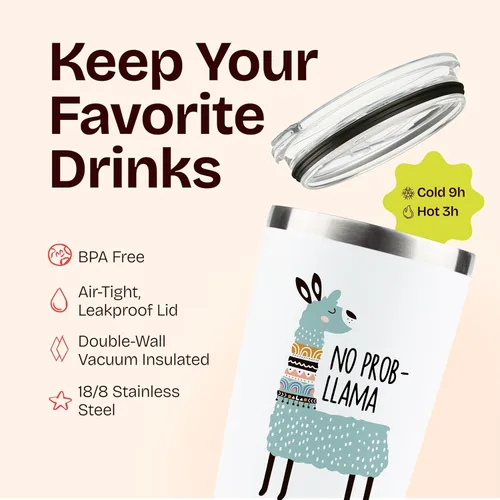 Miniatura 5 de KLUBI Regalos de Llama para Mujeres Taza de 20 Onzas - Tumbler No Prob Llama con Pajita Regalo de Taza de Llama para Mamá de Hija