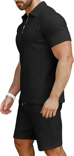 Miniatura 3 de KUYIGO Conjunto de camisa polo y pantalones cortos para hombre, trajes de verano a la moda, casual, de manga corta, traje de 2 piezas para hombre