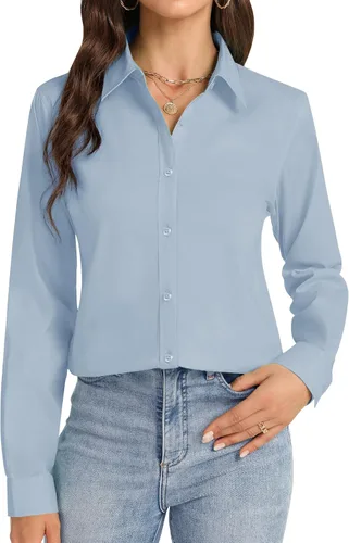Miniatura 25 de Camisas con botones J.VER para mujer con cuello elástico y manga larga de algodón, camisa de vestir casual de negocios para el trabajo