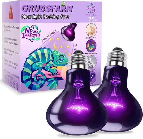 Bombilla nocturna de reptil de 75 W, lámpara de calor UVA – Bombilla de luz de luna natural simulada para dragón barbudo, lagarto, serpiente,