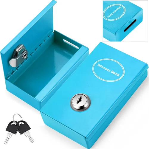 Miniatura 10 de Reallnaive 1 Paquete Caja de Metal para Apostadores Tamaño de Bolsillo Banco Ganador Caja de Dinero de Casino con 2 Llaves Caja Fuerte Portátil