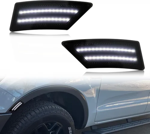 Luces Marcadoras Laterales de Guardabarros Delantero con Lente Ahumada Blanca Compatibles con Ford Ranger XL XLT Lariat 2019-2023 Lámparas LED blanco