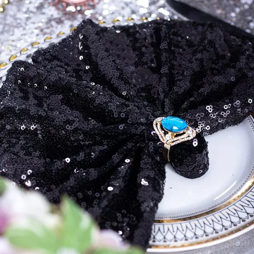 Miniatura 2 de Eternal Beauty Servilletas de tela de lentejuelas negras de 12 x 12 pulgadas, paquete de 12 para fiestas, bodas, cenas de cumpleaños