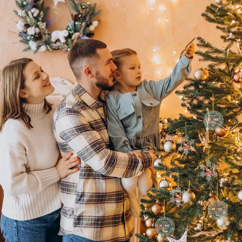 Miniatura 5 de Bemaystar Adornos de Navidad personalizados 2024 – Adornos de fotos de copo de nieve personalizados con texto, adornos para decoraciones de árboles