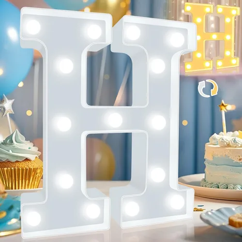 Miniatura 33 de Pooqla Letras con luces LED de marquesina, letras decorativas iluminadas en blanco cálido y blanco frío, letras del alfabeto iluminadas para niños