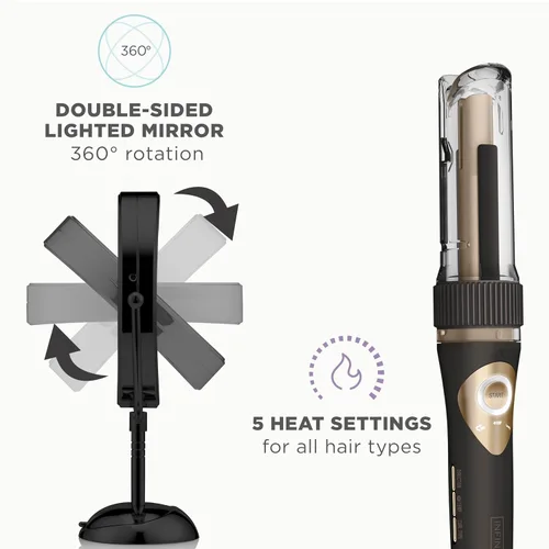 Miniatura 4 de Conair Paquete de Edición Limitada INFINITIPRO by CONAIR Curl Secret Plancha Rizadora Automática con Barril de 3/4 pulgadas - y - Espejo de Negro