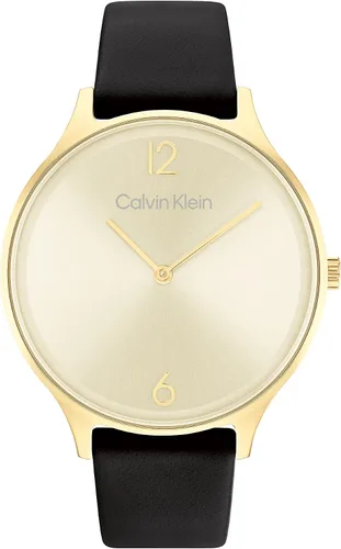 Calvin Klein Reloj de cuarzo chapado en oro y correa de cuero para mujer color negro modelo 25200008 Negro - Reloj de cuarzo