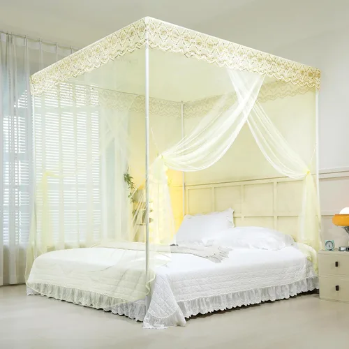 Miniatura 14 de naturetalk Dosel de cama, mosquitera de princesa para niñas y adultos, con tres puertas, diseño de encaje rectangular (Azul bebé, King)