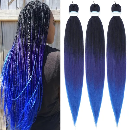 Miniatura 31 de Extensiones de cabello trenzado preestiradas para mujer, trenzas de caja, suave, sintético, sin nudos, textura Yaki, ajuste de agua caliente