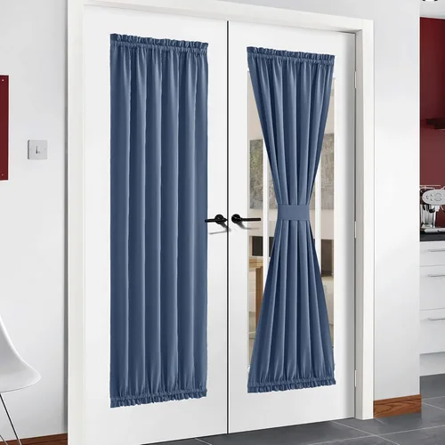 Miniatura 299 de NICETOWN Cortinas opacas unicolor con aislamiento térmico para puerta francesa, granja, oscurecimiento de habitación, puertas y ventanas de Marrón