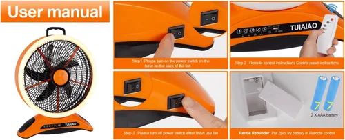 Miniatura 8 de Ventilador de campamento con batería de 45000 mAh con LED, aspas grandes de 12 pulgadas, ventilador portátil recargable de alta velocidad