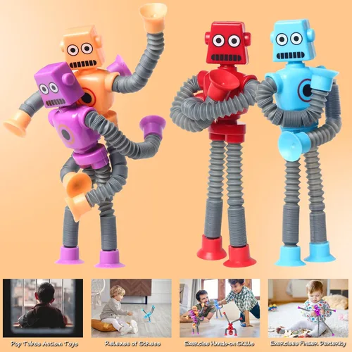 Miniatura 4 de Regalo de Día de San Valentín para niños pequeños, niños de 3, 4, 5, 6, 7, 8 años, 4 piezas de juguete de robot con ventosa telescópica, juguetes