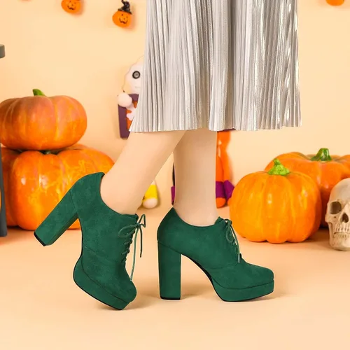 Miniatura 2 de Allegra K Botas de plataforma con cordones gruesos para mujer