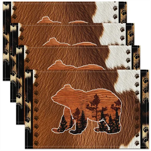 Miniatura 25 de Juego de 4 manteles individuales con diseño de hongos de dibujos animados para cocina, fiesta, manteles individuales de tela lavable con hongos