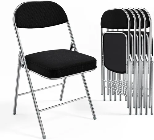 Miniatura 11 de VINGLI Paquete de 2 sillas plegables con asiento y respaldo acolchados, marco de metal, tela de pana duradera, capacidad de 350 libras, juego de 2