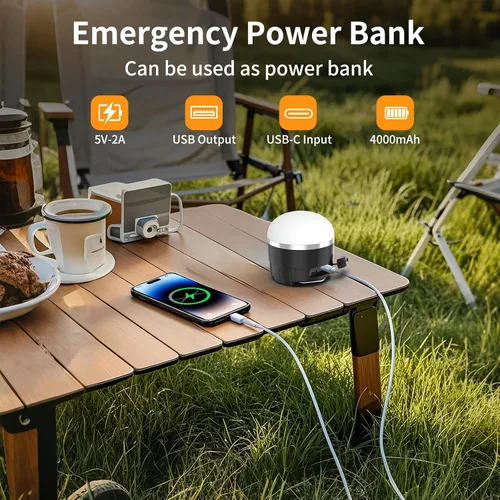 Miniatura 6 de Linterna LED para camping, recargable, 1000LM luz portátil para tienda de campaña con 3 modos de iluminación de color, banco de energía