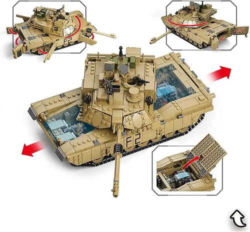 Miniatura 3 de M1A2 Abrams - Juego de construcción de tanques, modelo militar moderno a escala 1:28 con figuras de soldado, tanque 2 en 1 y vehículo blindado