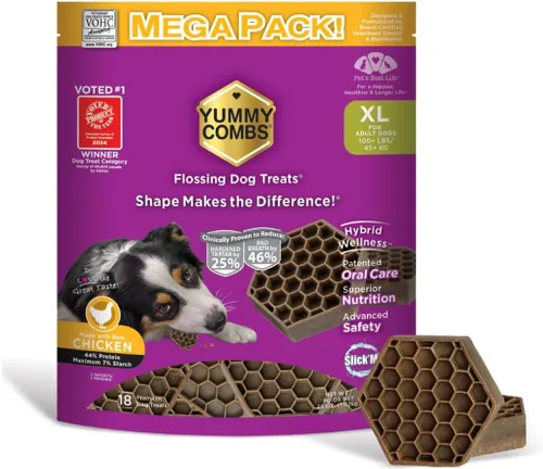Miniatura 11 de Yummy Combs Golosinas dentales para perros, aprobadas por veterinarios VOHC, deliciosa proteína de pollo, elimina el sarro con forma de peine