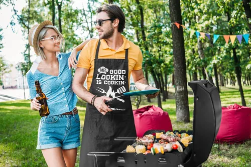 Miniatura 6 de VAGAVY 100% Algodón, Delantales Negros Divertidos para Hombres, Papá, Esposo - Cumpleaños, Día del Padre, Regalos de Parrilla para Papá, Esposo. Mr