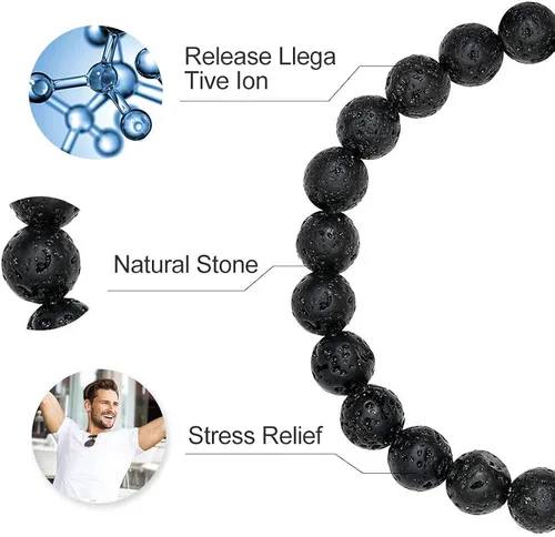 Miniatura 5 de Pulsera de ojo de tigre para hombre regalo 0315in de ojo de tigre piedra de lava y roca de lava pulsera de ansiedad ajustable para alivio