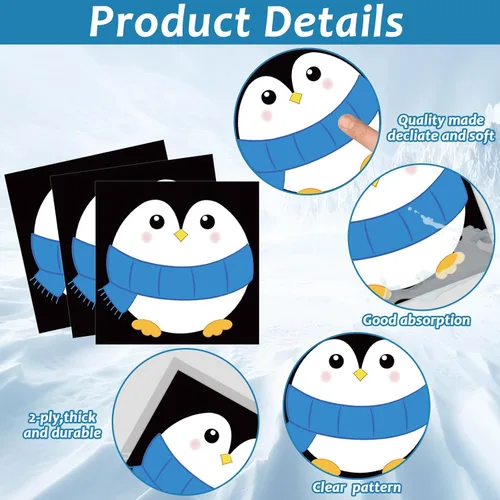 Miniatura 4 de 96 piezas de suministros para fiesta de cumpleaños de pingüino, platos de papel, servilletas, temática de invierno de pingüino, fiesta de Navidad