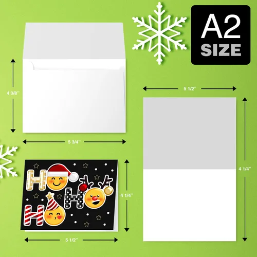 Miniatura 8 de Ho Ho - Tarjetas de felicitación navideñas y sobres, divertidos y lindos emoji, plegables, color negro, para Navidad y Año Nuevo, 4.25 x 5.5