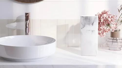Miniatura 5 de Essentra Home Soporte para cepillo de dientes con tapa, elegante organizador de baño de mármol blanco para cepillo de dientes y pasta dental