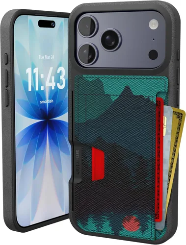 Miniatura 11 de Smartish Funda tipo cartera para iPhone 13 Pro – Wallet Slayer Vol. 2 [delgada + protectora] tarjetero con función atril - Azul sobre verde Blues