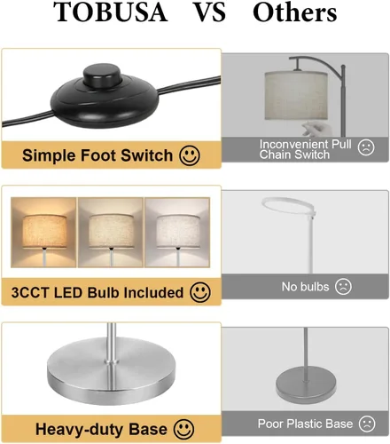 Miniatura 6 de Lámpara de pie de 65’’ moderna y simple con interruptor de pie, lámpara de pie plateada para sala de estar con bombilla LED de 3 colores Plata+crema