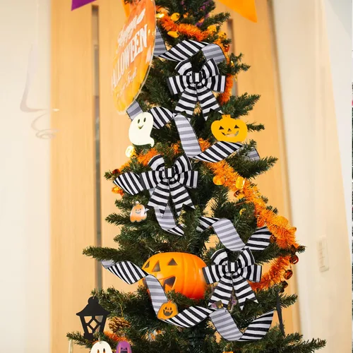 Miniatura 4 de Syhood - 20 yardas 2 rollos de cinta negra y blanca, cinta decorativa de rayas horizontales de Navidad, cinta espiral con alambre para decoración