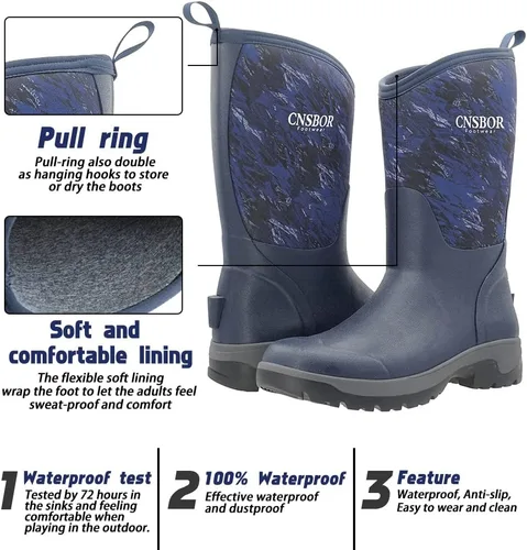 Miniatura 2 de CNSBOR Botas impermeables de goma aisladas para hombre, botas de lluvia de neopreno para exteriores