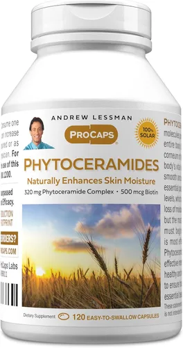 ANDREW LESSMAN Phytoceramides with Biotin 120 Softgels - Crema hidratante interna natural vital de la piel. Mejora naturalmente la piel suave, tersa