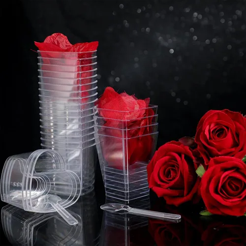 Miniatura 6 de Funtery Paquete de 300 mini tazas de postre de 5 onzas con cucharas, tazas reutilizables de plástico transparente para yogur y aperitivos