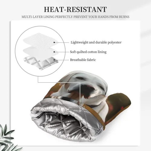 Miniatura 5 de Juego de guantes de horno y soportes para ollas con estampado de labrador blanco, resistentes al calor, antideslizantes, guantes de horno