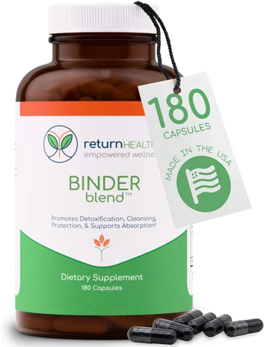 Binder Blend – Suplemento de toxina aglutinante, cápsulas de desintoxicación para un intestino sano – 180 cápsulas – 90 porciones – 960 mg de carbón