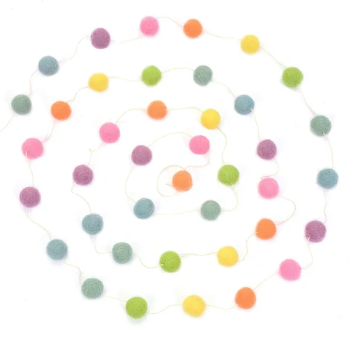 Glaciart One Guirnalda de bolas de fieltro de lana (paquete de 2) – 9 pies, 40 bolas, 7 colores pastel – decoraciones de pompones, decoración de
