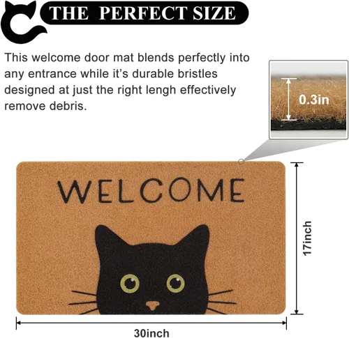 Miniatura 3 de Tapete para Puerta de Gato Tapete de Bienvenida, Gato Negro con Ojos Verdes Tapete para Puerta, Tapetes de Bienvenida Antideslizantes de Gato