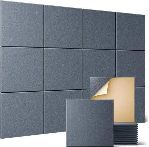 Miniatura 8 de Sonicism Paquete de 12 paneles acústicos forrados en X con autoadhesivo, paneles de espuma a prueba de sonido de 12 x 12 x 0.4 pulgadas, paneles