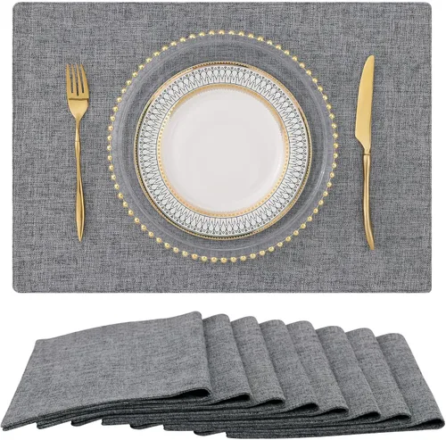 Miniatura 20 de homing - Juego de 4 manteles individuales de algodón y lino, manteles de tela lavables para mesa de comedor de estilo rústico para interiores y Negro