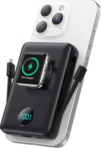 Cargador portátil magnético para MagSafe con cable integrado, cargador para iWatch, banco de energía inalámbrico de 10800mAh, artículos esenciales