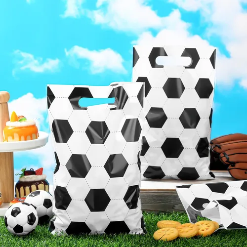 Miniatura 4 de Sinmoe 50 bolsas de golosinas de fútbol de 7.9 x 11.8 pulgadas, bolsas de plástico para regalos de fiesta, bolsas de regalo temáticas deportivas