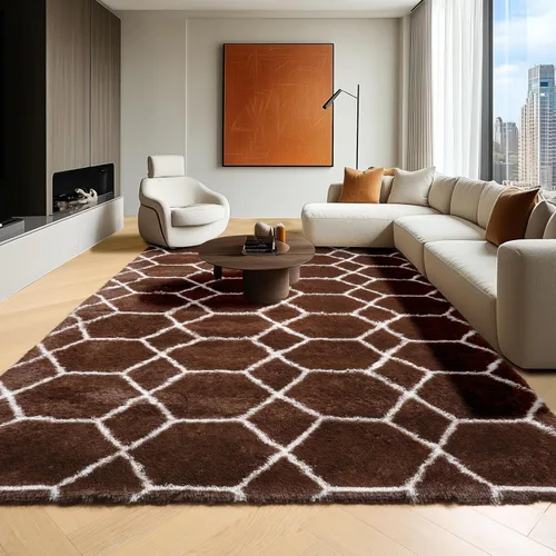 Miniatura 65 de ONASAR Alfombras de área para sala de estar y dormitorio, alfombra esponjosa lavable de 5x8 pies gris y blanca, alfombra de piso suave, afelpada