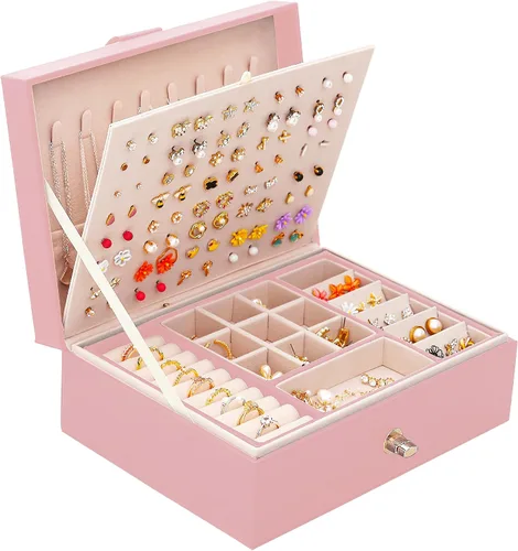 Miniatura 136 de Joyero de pendientes para mujeres y niñas, organizador de aretes de 5 capas, caja organizadora de joyas blanca con candado, collares y aretes