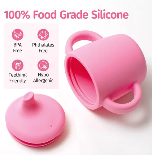 Miniatura 2 de Vasos de silicona antiderrames de 8 onzas para niños pequeños y bebés, aptos para lavavajillas y microondas, paquete de 2 (rosa/gris)