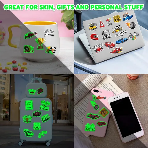 Miniatura 8 de 96 calcomanías precortadas de tatuajes temporales que brillan en la oscuridad, bandera de carreras a cuadros, decoraciones de fiesta de cumpleaños
