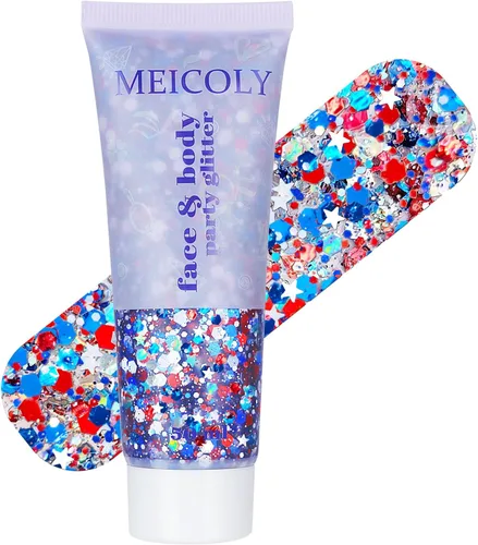 MEICOLY Purpurina corporal roja, blanca y azul, accesorios del 4 de julio, purpurina para el cabello para niños, atuendos del 4 de julio para