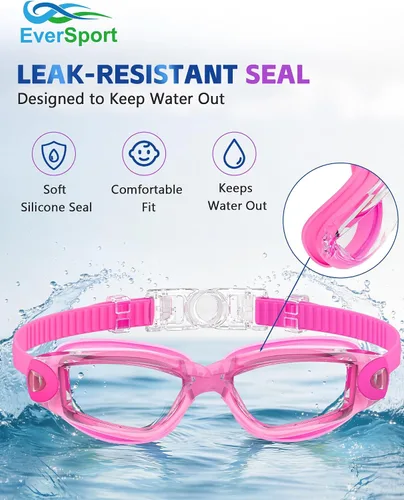 Miniatura 6 de EverSport Gafas de natación para niños, paquete de 2 gafas de natación para niños y adolescentes, gafas de natación antivaho anti-UV para jóvenes
