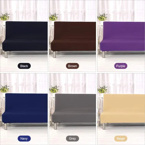 Miniatura 7 de ele ELEOPTION Funda de futón sin brazos, funda elástica para sofá cama, protector sin reposabrazos, elástico de elastano, moderno, simple, plegable