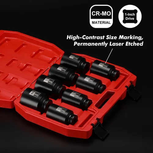Miniatura 2 de CASOMAN 8 piezas 1/2" Dr. Juego de enchufes de impacto profundo-SAE, de 1-9/16" a 2", 6 puntos, Juego de enchufes de impacto de eje de eje