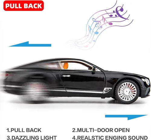 Miniatura 3 de WAKAKAC Compatible con Bentley Continental GT modelo 1/24, auto de juguete de aleación fundido a presión, vehículos coleccionables de juguete